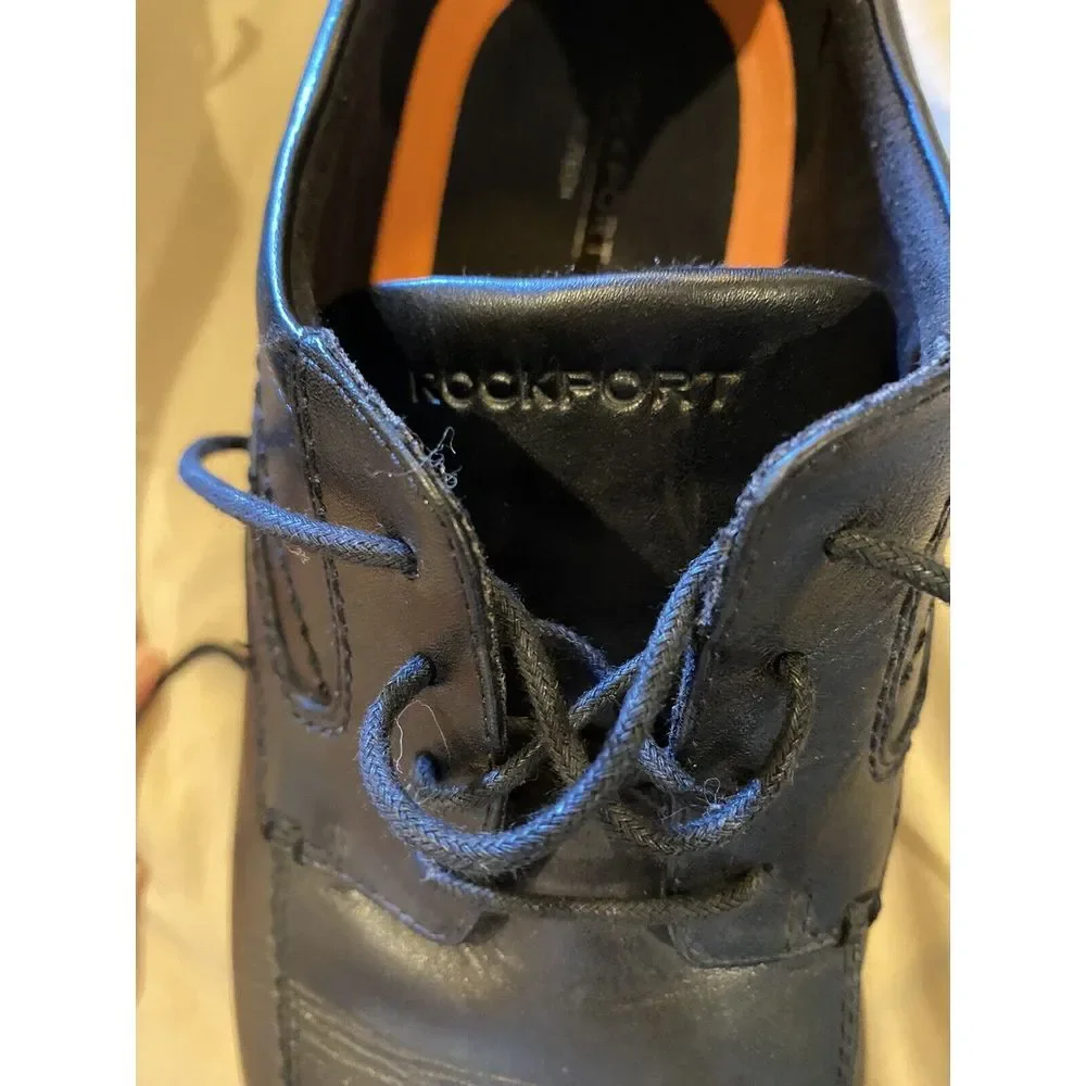 Rockport truTECH Mens Black Leather Square Toe Lace Up Oxford Dress Shoes